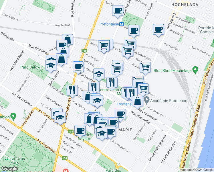 map of restaurants, bars, coffee shops, grocery stores, and more near 2292 Rue du Havre in Montréal