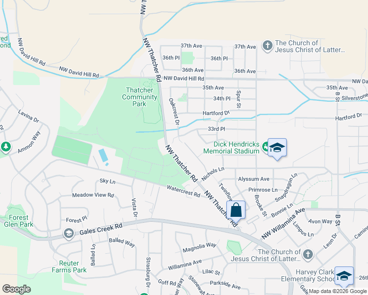 map of restaurants, bars, coffee shops, grocery stores, and more near 3240 Oakcrest Drive in Forest Grove