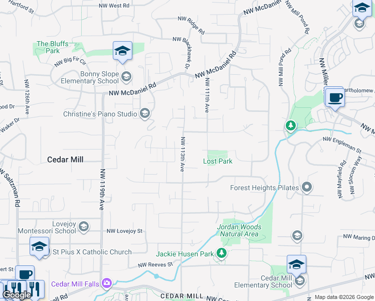 map of restaurants, bars, coffee shops, grocery stores, and more near 2205 Northwest 113th Avenue in Portland