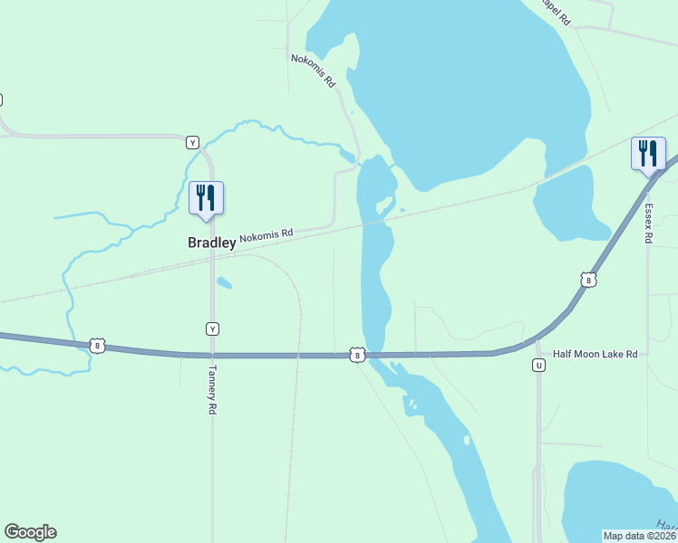 map of restaurants, bars, coffee shops, grocery stores, and more near N11598 Woodland Drive in Tomahawk