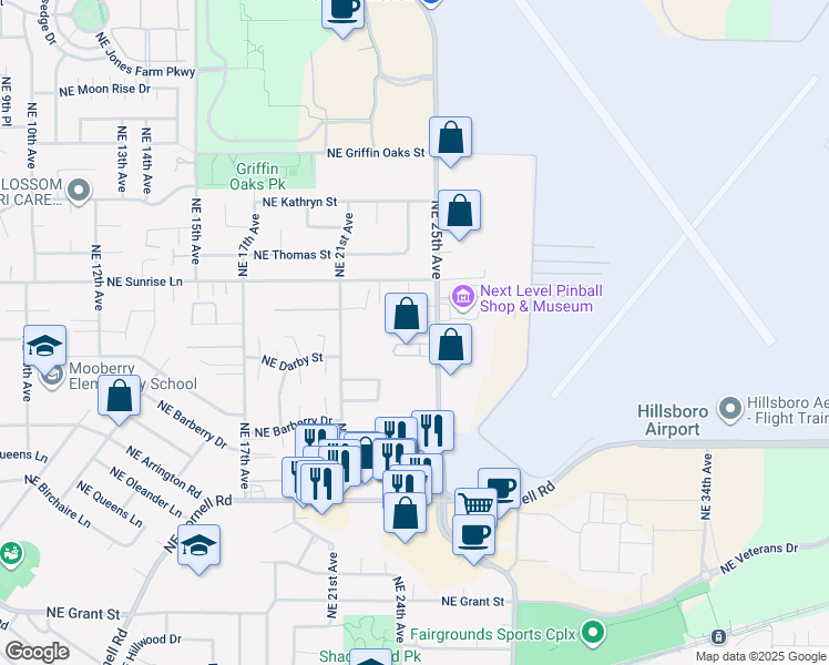 map of restaurants, bars, coffee shops, grocery stores, and more near 1379 Northeast 25th Avenue in Hillsboro