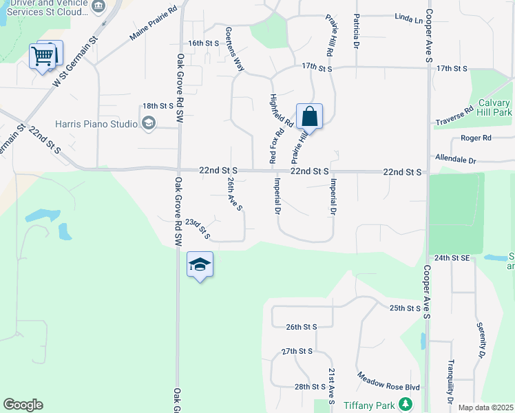 map of restaurants, bars, coffee shops, grocery stores, and more near 2256 26th Avenue South in St. Cloud