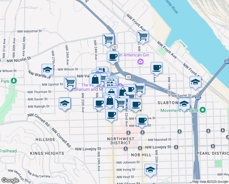 map of restaurants, bars, coffee shops, grocery stores, and more near in Portland