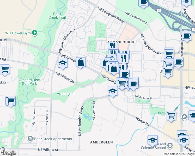 map of restaurants, bars, coffee shops, grocery stores, and more near in Hillsboro