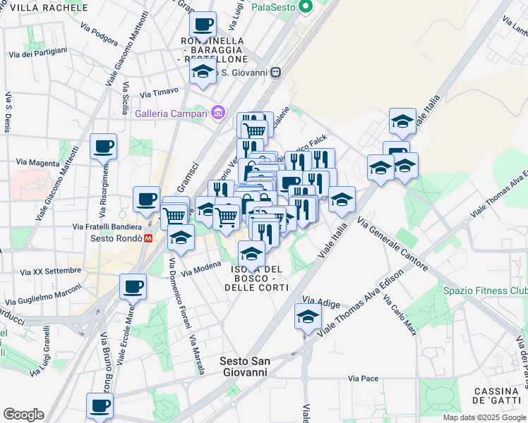 map of restaurants, bars, coffee shops, grocery stores, and more near 56 Via Dante Alighieri in Sesto San Giovanni