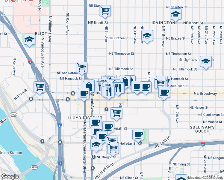 map of restaurants, bars, coffee shops, grocery stores, and more near in Portland