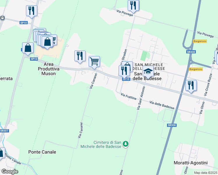 map of restaurants, bars, coffee shops, grocery stores, and more near 471 Via Desman in San Michele delle Badesse