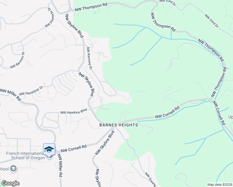 map of restaurants, bars, coffee shops, grocery stores, and more near Northwest Ramsey Crest Drive in Portland