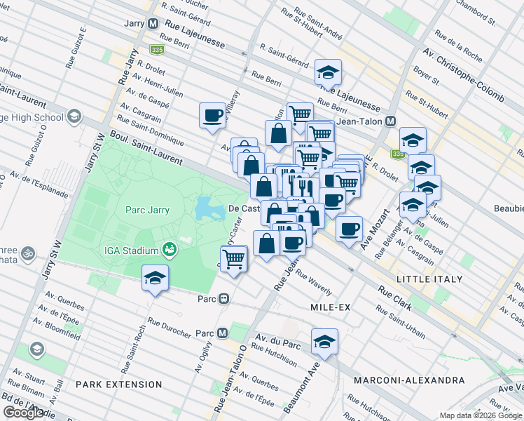 map of restaurants, bars, coffee shops, grocery stores, and more near 8 Rue Gary-Carter in Montrã©Al