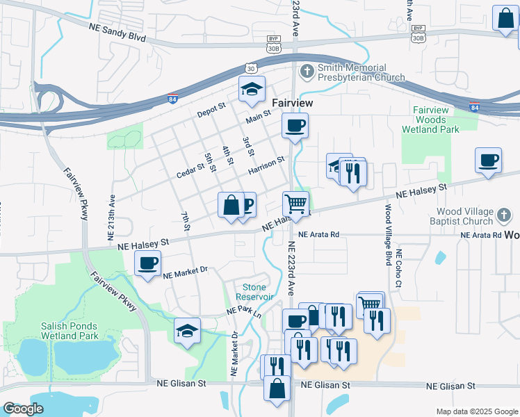 map of restaurants, bars, coffee shops, grocery stores, and more near 350 Lincoln Street in Fairview