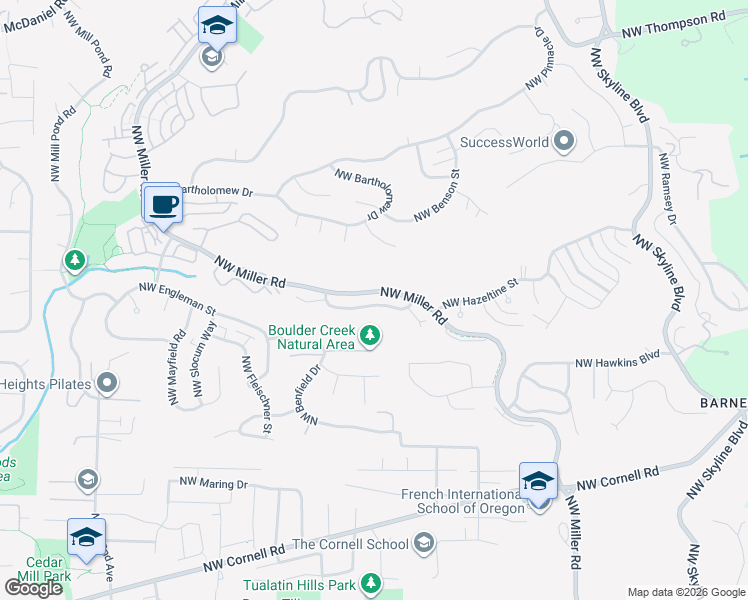 map of restaurants, bars, coffee shops, grocery stores, and more near 9105 Northwest Wood Rose Loop in Portland