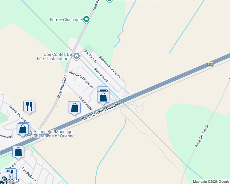 map of restaurants, bars, coffee shops, grocery stores, and more near 51 Rue Richard in Saint-Basile-le-Grand