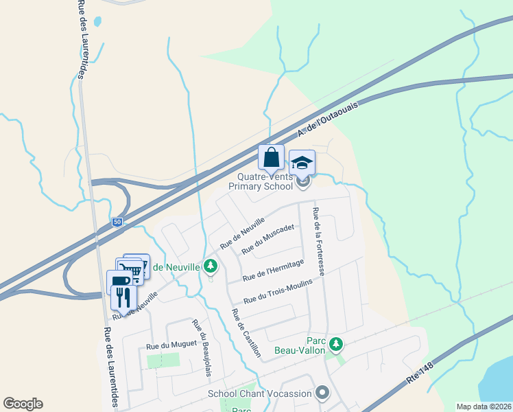 map of restaurants, bars, coffee shops, grocery stores, and more near 244 Rue de Beaujeu in Gatineau