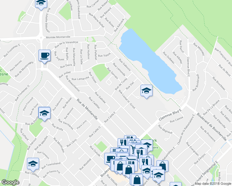 map of restaurants, bars, coffee shops, grocery stores, and more near 120 Rue de Tonty in Saint-Bruno-de-Montarville