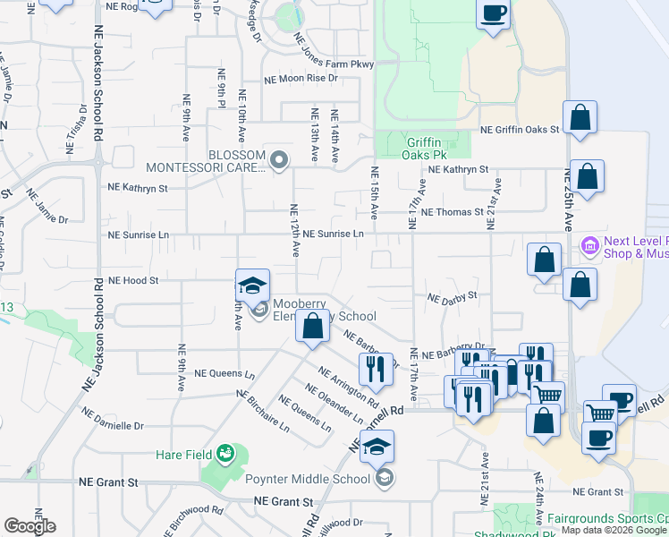 map of restaurants, bars, coffee shops, grocery stores, and more near 1449 Northeast 14th Avenue in Hillsboro