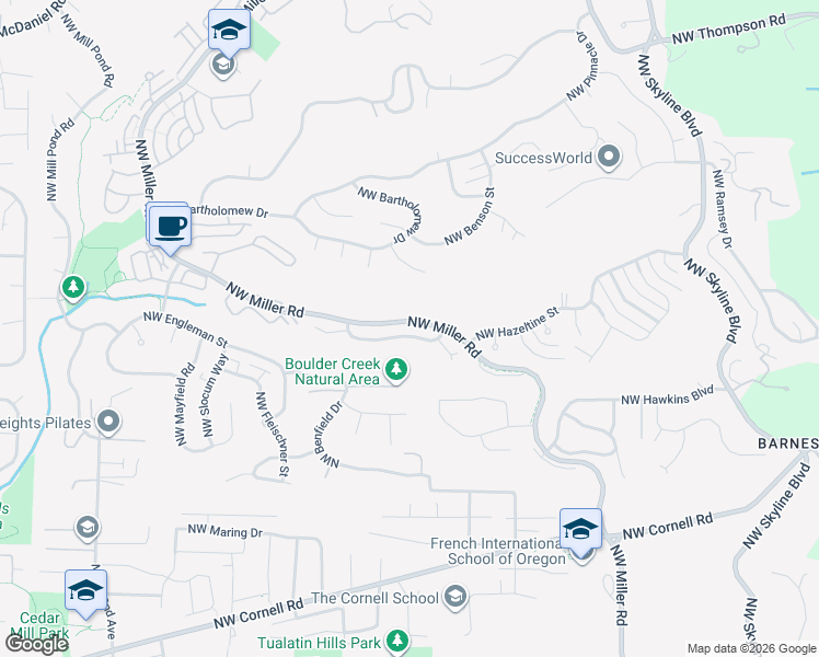 map of restaurants, bars, coffee shops, grocery stores, and more near 9105 Northwest Wood Rose Loop in Portland