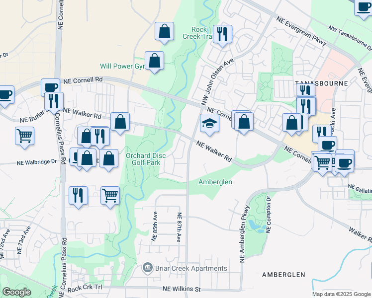 map of restaurants, bars, coffee shops, grocery stores, and more near 2256 Northeast Redelfs Way in Beaverton