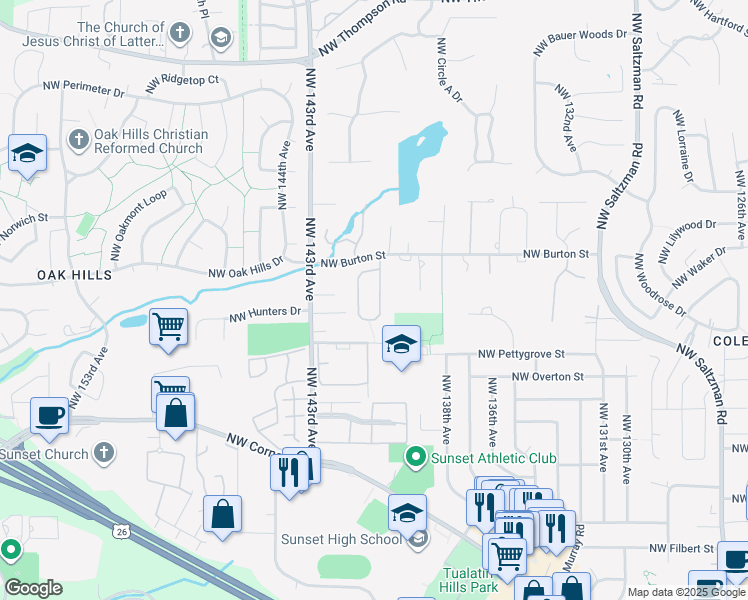 map of restaurants, bars, coffee shops, grocery stores, and more near 2050 Northwest Wheatfield Way in Portland