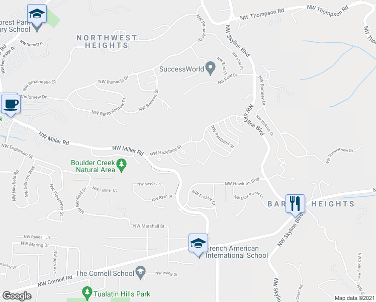 map of restaurants, bars, coffee shops, grocery stores, and more near 1726 Northwest Ashby Court in Portland