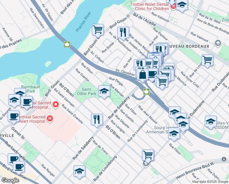 map of restaurants, bars, coffee shops, grocery stores, and more near in Montreal
