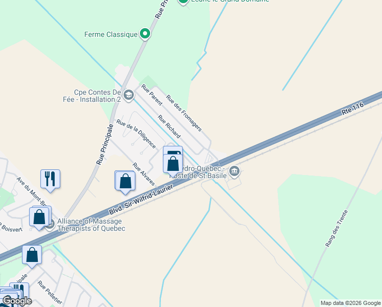 map of restaurants, bars, coffee shops, grocery stores, and more near 51 Rue Richard in Saint-Basile-le-Grand