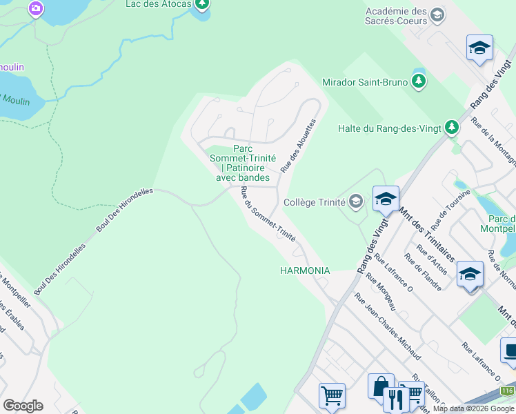 map of restaurants, bars, coffee shops, grocery stores, and more near 1830 Rue du Sommet Trinité in Saint-Bruno-de-Montarville