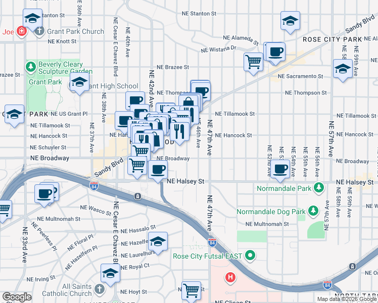 map of restaurants, bars, coffee shops, grocery stores, and more near in Portland