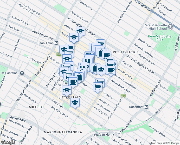 map of restaurants, bars, coffee shops, grocery stores, and more near 6669A Rue Saint-Denis in Montréal
