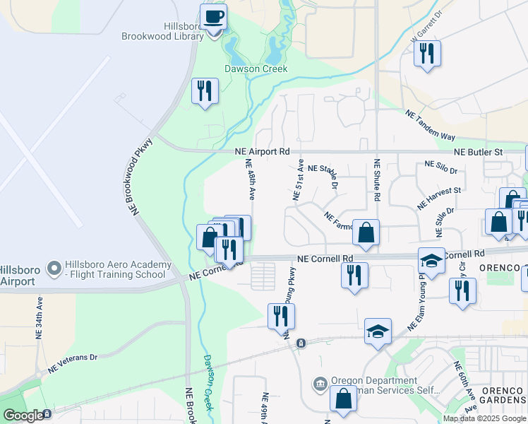 map of restaurants, bars, coffee shops, grocery stores, and more near 1400 Northeast 48th Avenue in Hillsboro