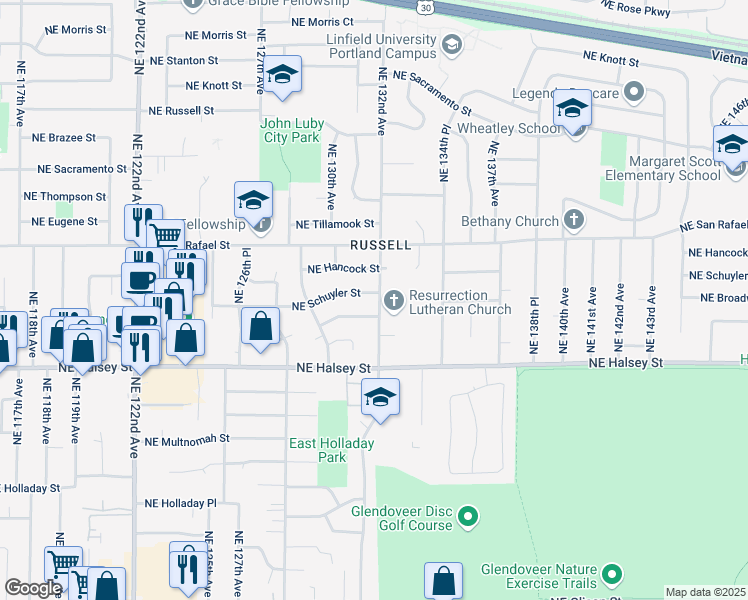 map of restaurants, bars, coffee shops, grocery stores, and more near in Portland