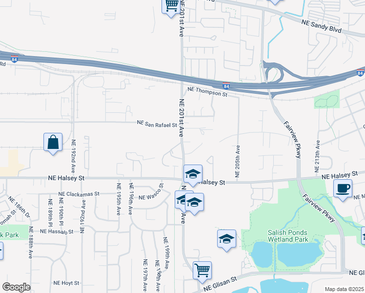 map of restaurants, bars, coffee shops, grocery stores, and more near 1801 Northeast 201st Avenue in Fairview