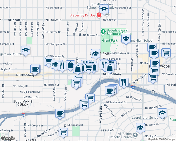 map of restaurants, bars, coffee shops, grocery stores, and more near in Portland