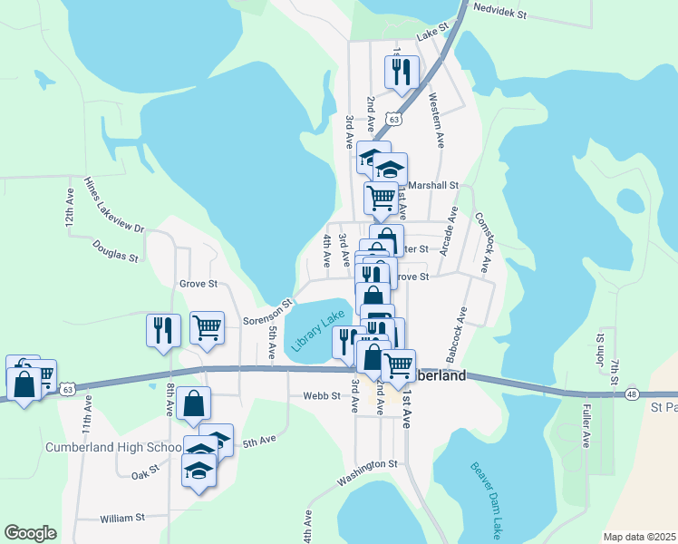 map of restaurants, bars, coffee shops, grocery stores, and more near 1410 4th Avenue in Cumberland