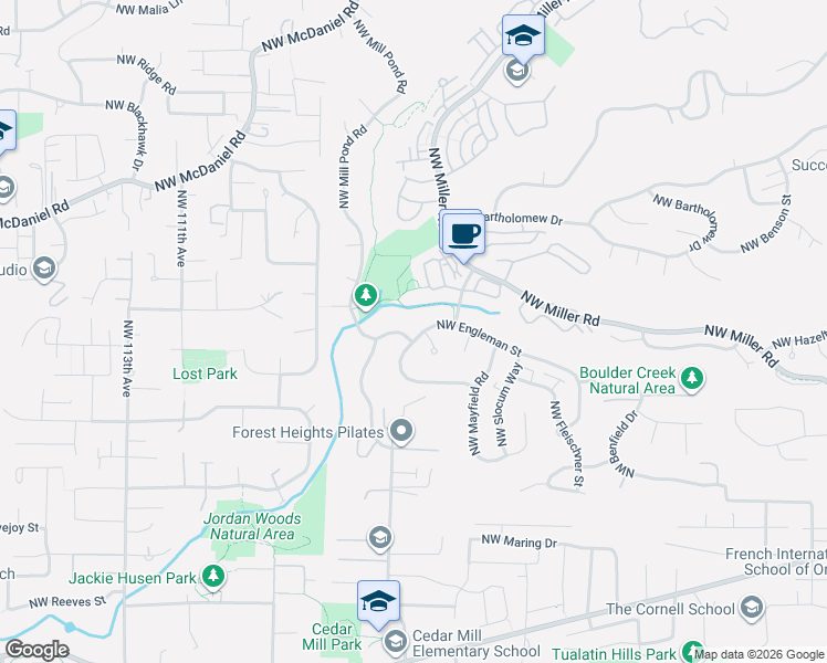 map of restaurants, bars, coffee shops, grocery stores, and more near 10203 Northwest Engleman Street in Portland