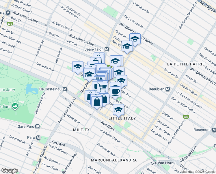 map of restaurants, bars, coffee shops, grocery stores, and more near in Montreal