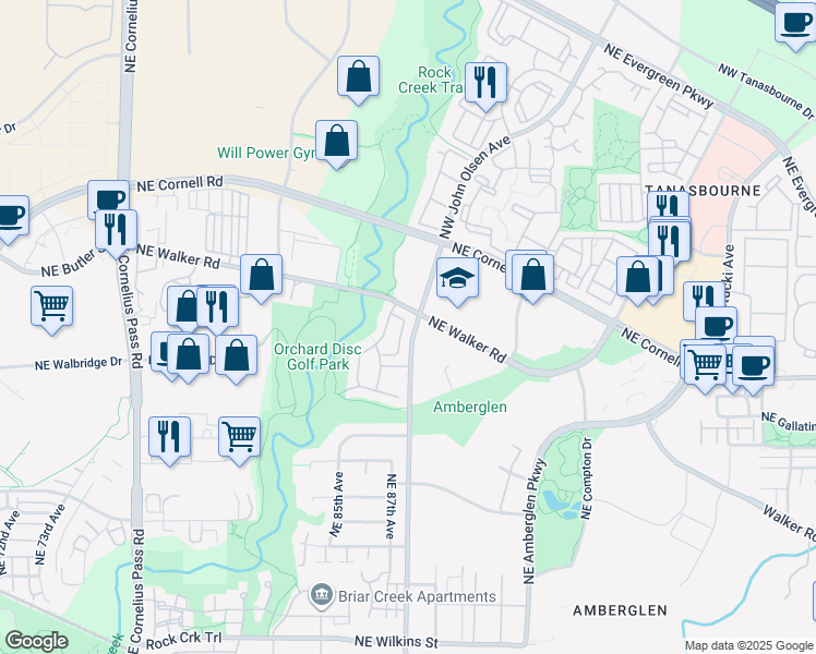 map of restaurants, bars, coffee shops, grocery stores, and more near 2256 Northeast Redelfs Way in Beaverton