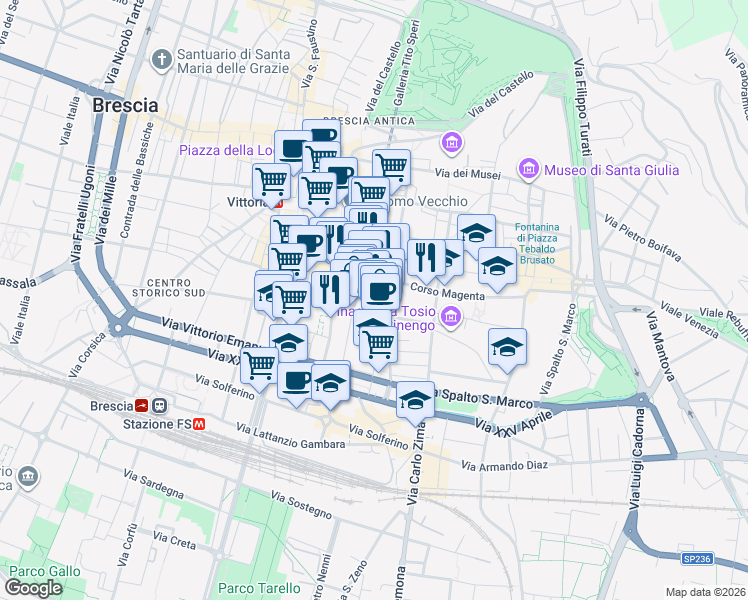 map of restaurants, bars, coffee shops, grocery stores, and more near 10 Vicolo del Prezzemolo in Brescia