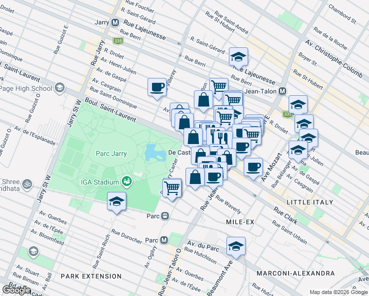 map of restaurants, bars, coffee shops, grocery stores, and more near 8 Rue Gary-Carter in Montrã©Al