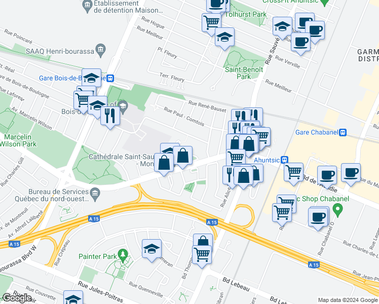 map of restaurants, bars, coffee shops, grocery stores, and more near 10067 Rue Jules Crépeau in Montréal