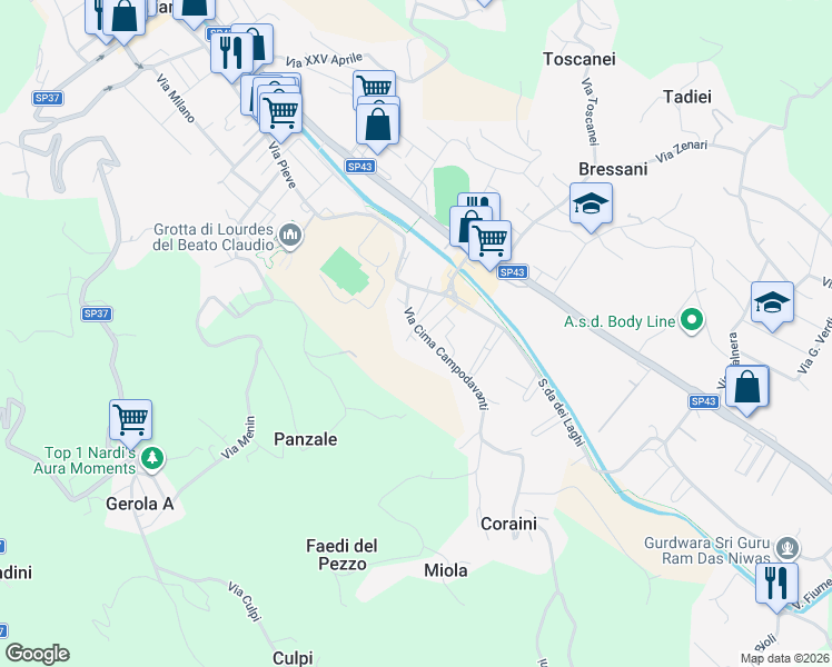 map of restaurants, bars, coffee shops, grocery stores, and more near 49 Via Cima Carega in Chiampo