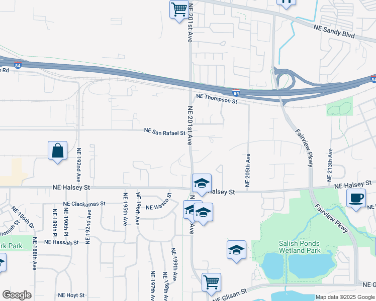 map of restaurants, bars, coffee shops, grocery stores, and more near 1801 Northeast 201st Avenue in Fairview