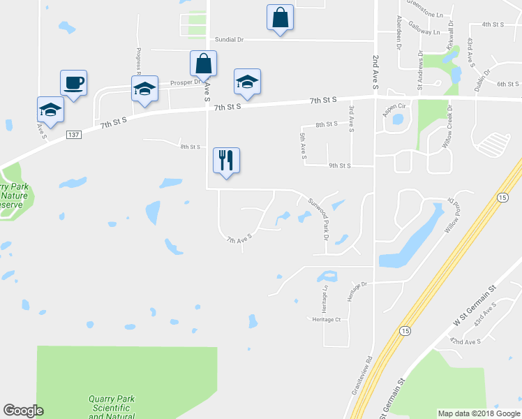 map of restaurants, bars, coffee shops, grocery stores, and more near 724 Popplewood Court in Waite Park