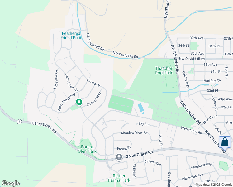 map of restaurants, bars, coffee shops, grocery stores, and more near 3317 Lavina Drive in Forest Grove