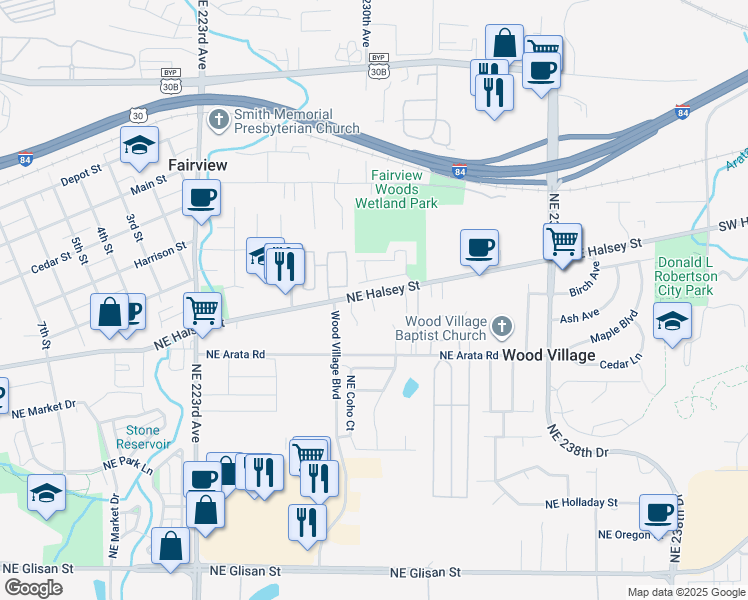 map of restaurants, bars, coffee shops, grocery stores, and more near 1768 Northeast 230th Court in Wood Village