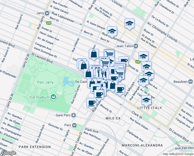 map of restaurants, bars, coffee shops, grocery stores, and more near in Montreal
