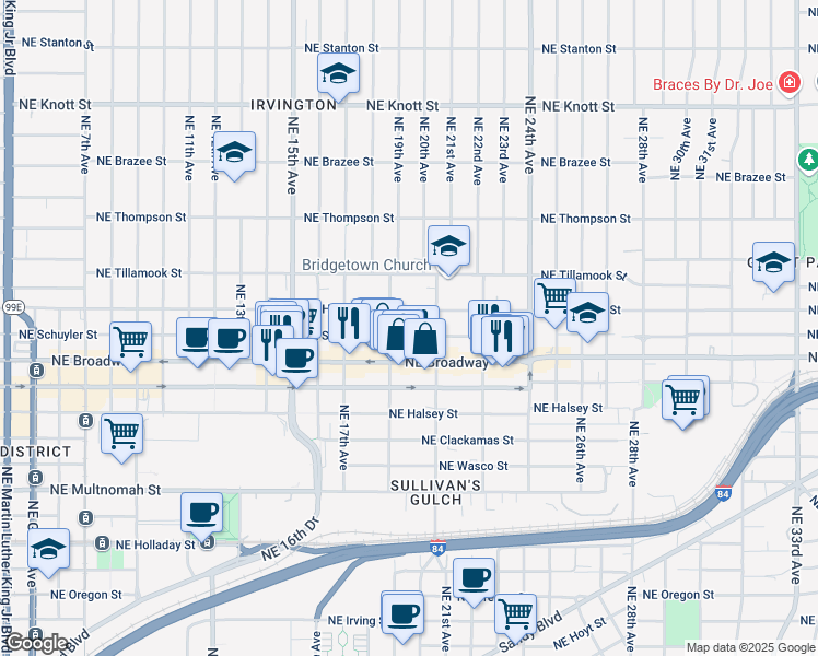 map of restaurants, bars, coffee shops, grocery stores, and more near in Portland