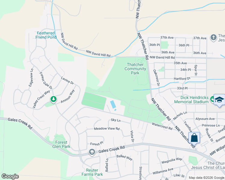 map of restaurants, bars, coffee shops, grocery stores, and more near 3407 Glade Avenue in Forest Grove