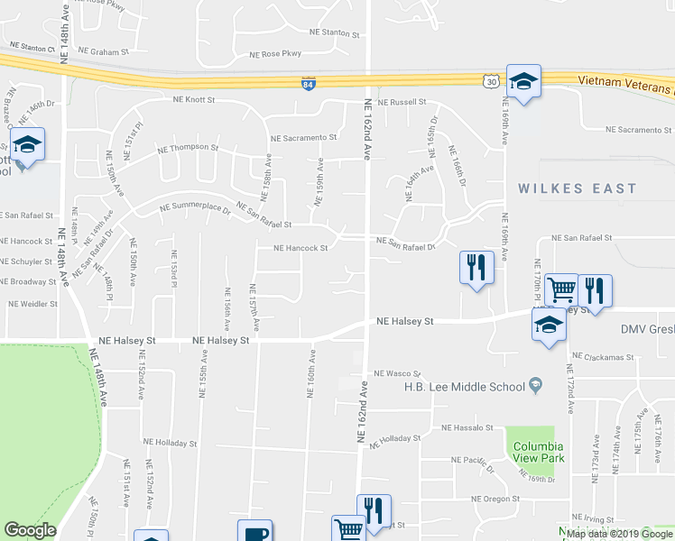 map of restaurants, bars, coffee shops, grocery stores, and more near 12425 Northeast San Rafael Street in Portland
