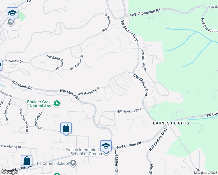 map of restaurants, bars, coffee shops, grocery stores, and more near 1817 Northwest Cedar Ridge Drive in Portland