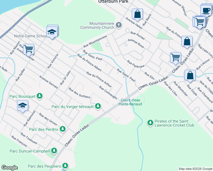 map of restaurants, bars, coffee shops, grocery stores, and more near 500 Rue du Prince Arthur in Otterburn Park